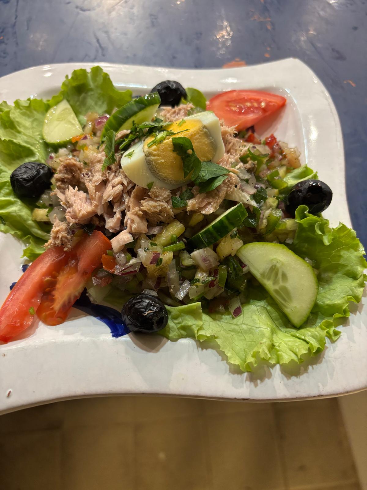 Slata tounsia : La salade tunisienne coupée fin : tomate, oignons, poivrons, concombre, pomme